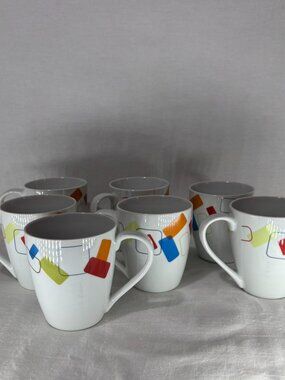 Gallery Tabletop Soho Porcelain Mid Century Mugs Set of 7 Mint Condition